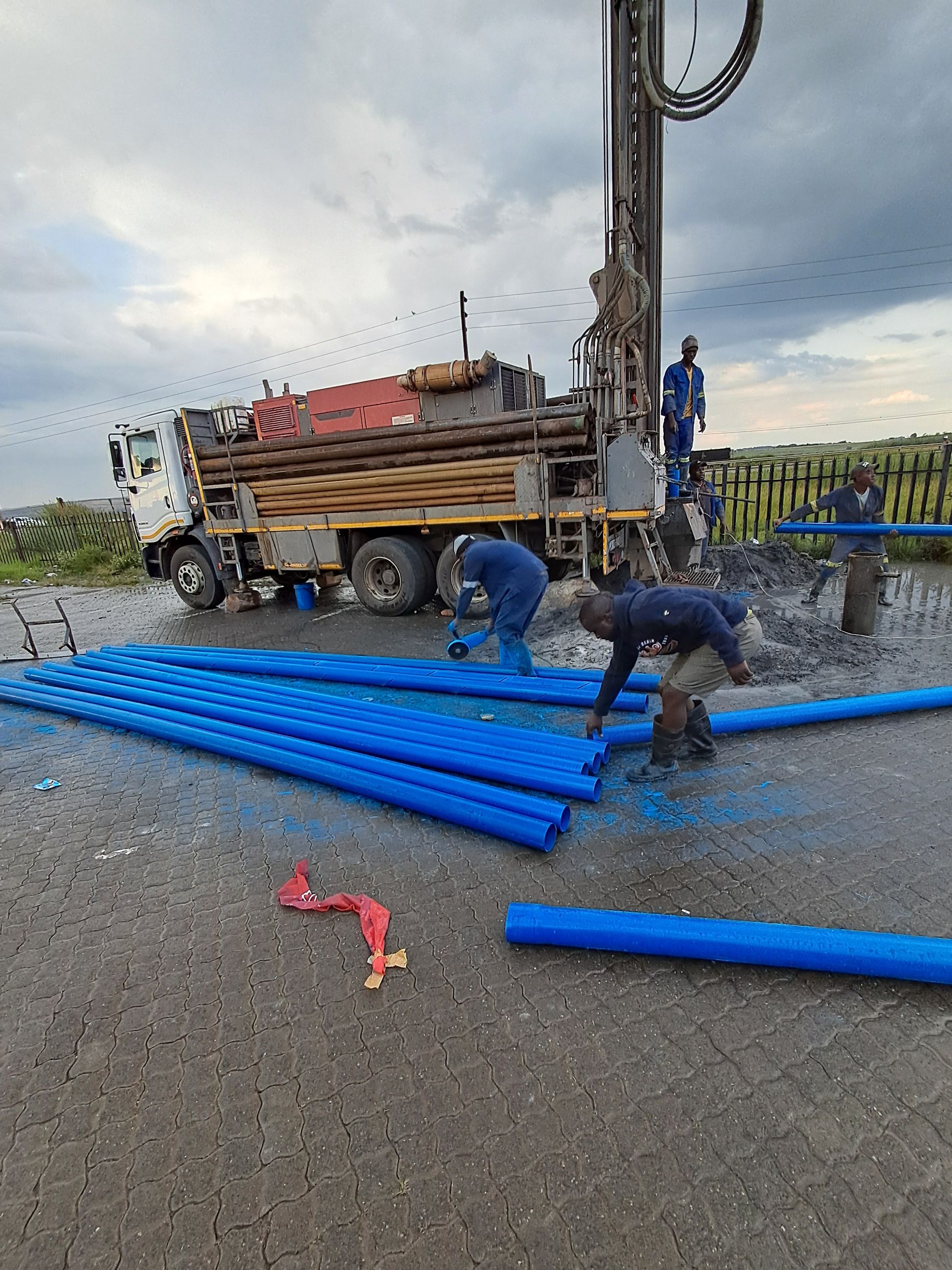 Borehole drilling equipment at work